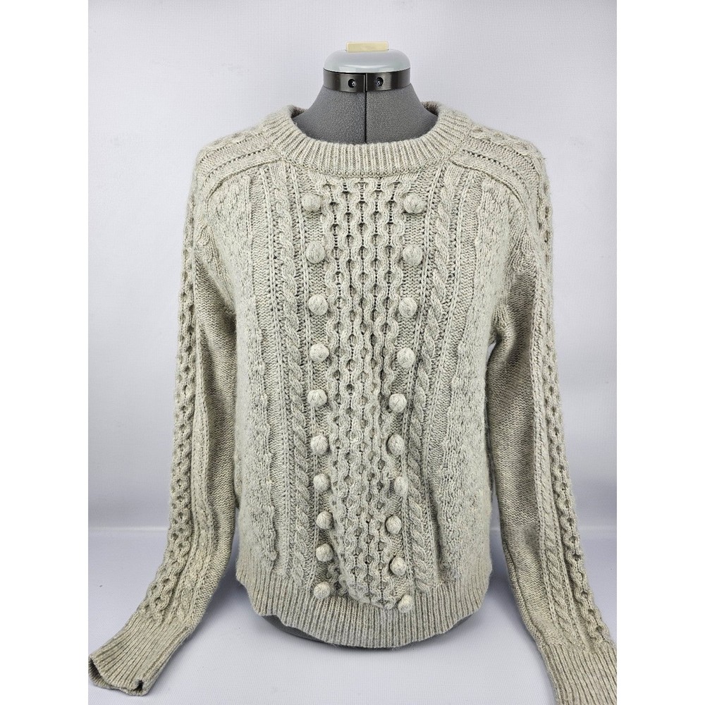 J.Crew Thick Crew Neck Wool Blend Knit Sweater Women's Medium Light Gray J. Crew